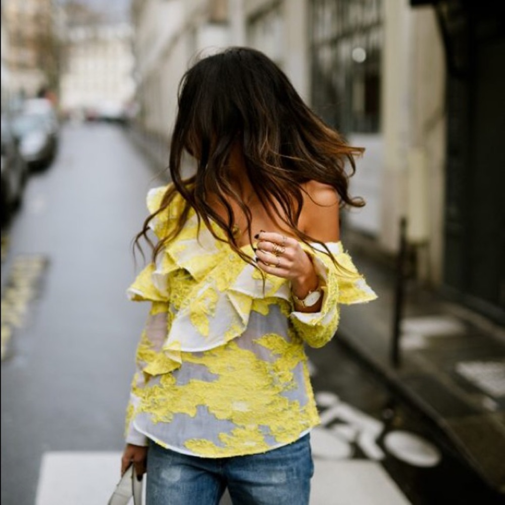 Self Portrait Yellow Asymmetrical Ruffle Blouse
